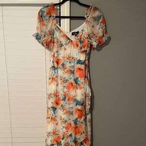 Lulus midi white floral ruffled dress